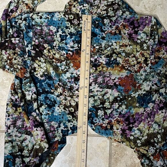 Lush Multi Colored Floral Scallop Hemline Waterfall Neckline Bolero Jacket - Picture 9 of 16
